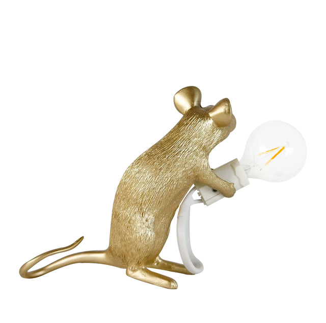 Gold Mouse Lamp "Mac" sitting indoor - Akireh